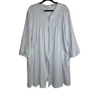 Miss Elaine 3X Blue Embroidered Zip Front Robe Nightgown Pockets & Tassel